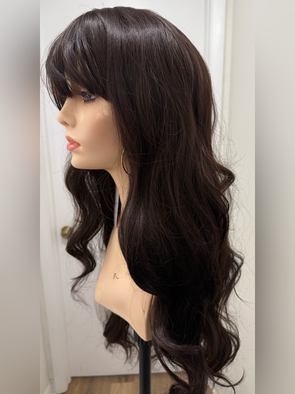 HAIR, 28” Long Layers, Center Part with Bangs, Dark Brown